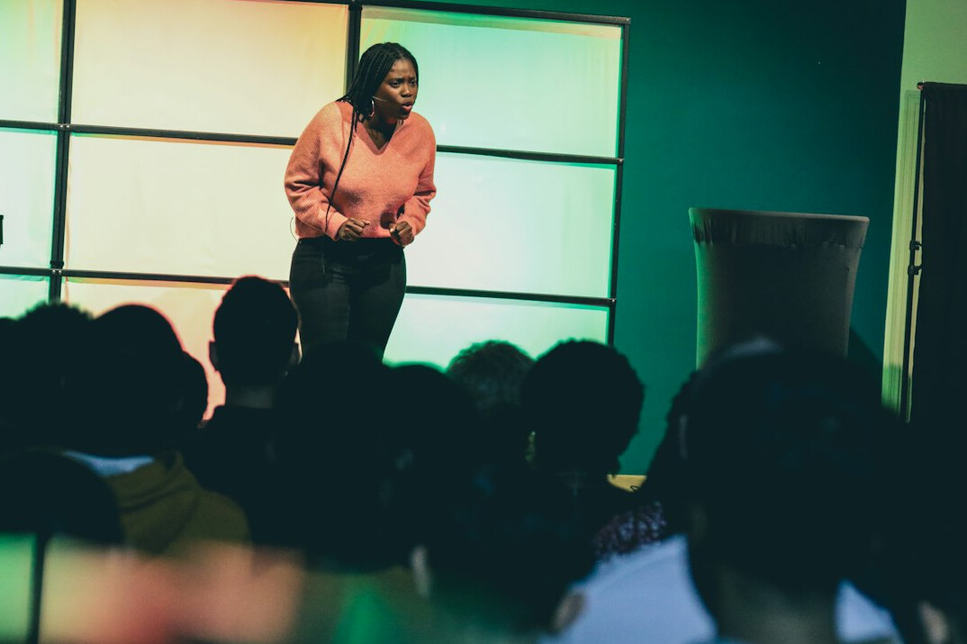 confident speaker presenting